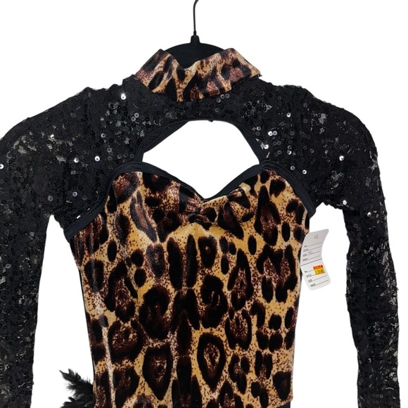 Weissman black sequins dance dress leotard costume child M mc 8804 feathers - Picture 3 of 7